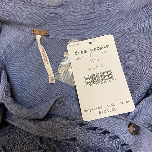 Free People Katie Bird Lace Crochet Inset Long Sleeve Boho Button Front Shirt - Picture 10 of 10